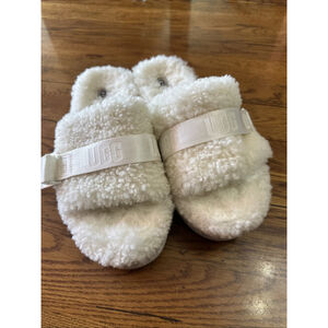 Ugg Fluffita Shearling Platform Slippers Womens Sz 8 White Slip On Shoes 11